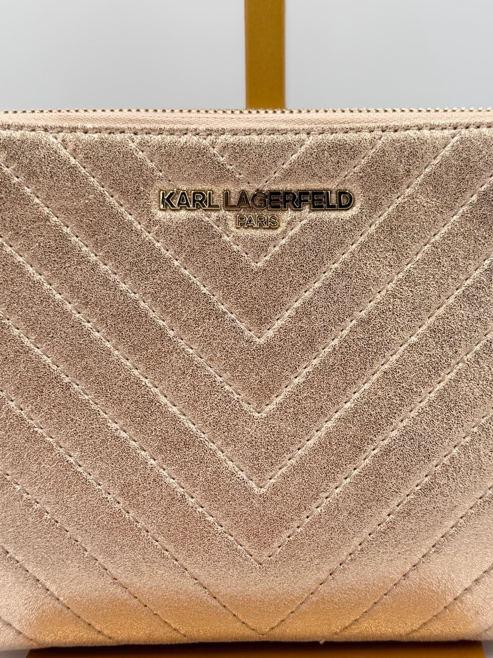 Karl Lagerfeld Metallic Rose Gold Quilted Crossbody Bag Nwot - Picture 5 of 9